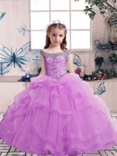 Beauteous Tulle Sleeveless Floor Length Little Girl Pageant Gowns and Beading