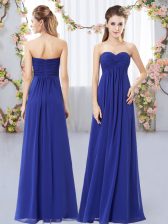 Luxurious Royal Blue Sleeveless Ruching Floor Length Dama Dress