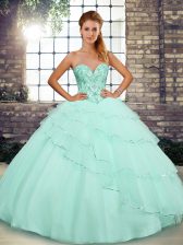 Custom Fit Apple Green Sweetheart Neckline Beading and Ruffled Layers Sweet 16 Quinceanera Dress Sleeveless Lace Up