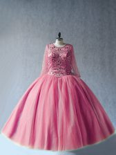  Long Sleeves Lace Up Floor Length Beading Sweet 16 Dress