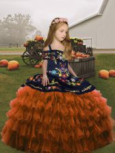  Embroidery Glitz Pageant Dress Brown Lace Up Sleeveless Floor Length
