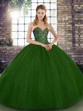  Green Sleeveless Floor Length Beading Lace Up Quinceanera Dresses