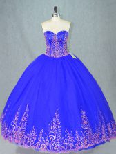 Fine Blue Sleeveless Tulle Lace Up Quinceanera Gown for Sweet 16 and Quinceanera