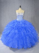 Dramatic Organza Sleeveless Floor Length 15th Birthday Dress and Beading and Ruffles
