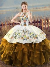 Fabulous Organza Sleeveless Floor Length Quince Ball Gowns and Embroidery and Ruffles