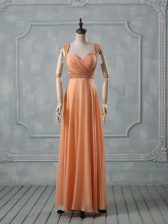 Custom Designed Orange Criss Cross Straps Beading and Ruching Chiffon Sleeveless