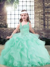 Admirable Floor Length Apple Green Pageant Dress for Womens Straps Sleeveless Lace Up