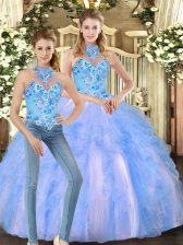 Fine Sleeveless Tulle Floor Length Lace Up Sweet 16 Dresses in Multi-color with Embroidery and Ruffles
