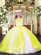 High End Yellow Scoop Neckline Lace Girls Pageant Dresses Sleeveless Zipper
