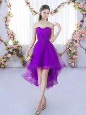 Stunning Eggplant Purple A-line Sweetheart Sleeveless Tulle High Low Lace Up Lace Damas Dress