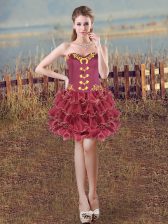 Flirting Sweetheart Sleeveless Organza Homecoming Dress Embroidery and Ruffles Lace Up