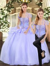Ideal Floor Length Two Pieces Sleeveless Lavender Quinceanera Dresses Lace Up
