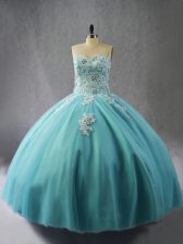 Colorful Appliques Quinceanera Dress Blue Lace Up Sleeveless Floor Length