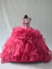 Shining Floor Length Ball Gowns Sleeveless Red 15 Quinceanera Dress Lace Up