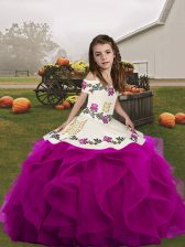 Beauteous Sleeveless Embroidery and Ruffles Lace Up Pageant Gowns For Girls