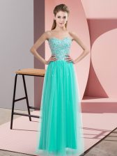 Best Selling Sleeveless Floor Length Beading Lace Up Prom Gown with Turquoise
