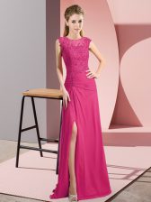 Romantic Hot Pink Prom Gown Prom and Party and Military Ball with Beading Scoop Sleeveless Zipper
