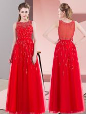  Sleeveless Side Zipper Floor Length Beading Prom Gown