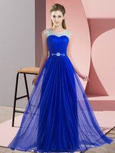 Cute Royal Blue Quinceanera Dama Dress Wedding Party with Beading Scoop Sleeveless Lace Up