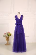 Sleeveless Tulle Floor Length Zipper Court Dresses for Sweet 16 in Purple with Ruching