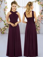 High End Burgundy Straps Lace Up Ruching Court Dresses for Sweet 16 Sleeveless