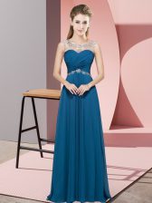 Pretty Teal Backless Scoop Beading Prom Dresses Chiffon Sleeveless