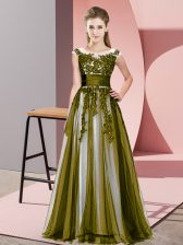  Olive Green Empire Beading and Lace Dama Dress Zipper Tulle Sleeveless Floor Length