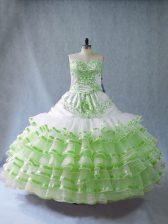 Spectacular Embroidery and Ruffled Layers and Bowknot Vestidos de Quinceanera Lace Up Sleeveless Floor Length