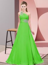  One Shoulder Sleeveless Evening Dress Brush Train Beading Chiffon