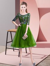  Green Lace Up Scoop Embroidery Quinceanera Dama Dress Tulle Half Sleeves