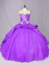 Luxurious Sleeveless Court Train Lace Up Beading Quince Ball Gowns