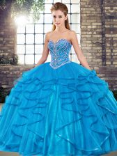  Sleeveless Beading and Ruffles Lace Up Vestidos de Quinceanera
