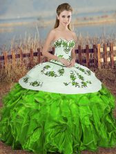  Sleeveless Lace Up Floor Length Embroidery and Ruffles and Bowknot Quinceanera Gown