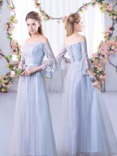 Fashionable 3 4 Length Sleeve Lace Up Floor Length Lace Vestidos de Damas