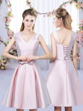 Ideal Baby Pink Sleeveless Mini Length Bowknot Lace Up Court Dresses for Sweet 16