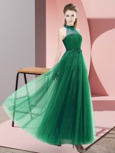 Chic Dark Green Sleeveless Beading and Appliques Floor Length Dama Dress for Quinceanera