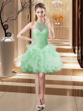 Nice Ball Gowns Apple Green Halter Top Tulle Sleeveless Mini Length Lace Up