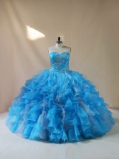 Unique Floor Length Lace Up Quinceanera Gowns Baby Blue for Sweet 16 and Quinceanera with Beading and Ruffles