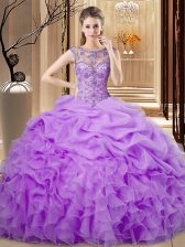 Noble Organza Sleeveless Floor Length Quinceanera Gown and Beading and Ruffles and Pick Ups