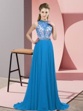 Spectacular Sleeveless Brush Train Beading Backless Prom Gown