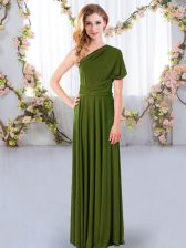 Discount Olive Green One Shoulder Criss Cross Ruching Court Dresses for Sweet 16 Sleeveless