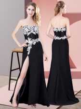 Perfect Chiffon Sweetheart Sleeveless Zipper Lace and Appliques Prom Gown in Black