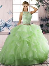 Free and Easy Two Pieces Quinceanera Dress Yellow Green Scoop Tulle Sleeveless Floor Length Lace Up