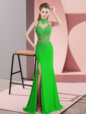 Vintage Sleeveless Floor Length Lace and Appliques Backless with Green