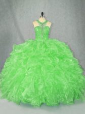  Sleeveless Floor Length Beading and Ruffles Zipper Quinceanera Dress