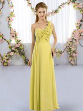 Vintage Yellow Green Sleeveless Floor Length Hand Made Flower Lace Up Quinceanera Dama Dress