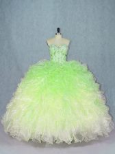  Sweetheart Sleeveless Organza Sweet 16 Dress Beading and Ruffles Lace Up