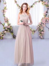 Dynamic Pink Empire Lace and Belt Quinceanera Court Dresses Side Zipper Tulle Sleeveless Floor Length