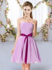  Mini Length Lace Up Vestidos de Damas Lavender for Wedding Party with Belt