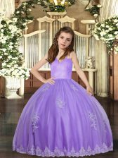  Floor Length Ball Gowns Sleeveless Lavender Little Girls Pageant Gowns Lace Up